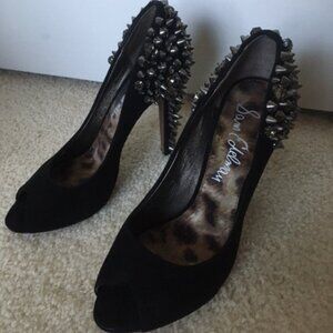 Sam Edelman Black Suede Studded Peep Toe Lorissa Pumps Size 8 - LIKE NEW!